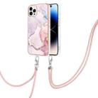 For iPhone 14 Pro Max Electroplating Marble Pattern IMD TPU Shockproof Case with Neck Lanyard (Rose Gold 005) - 1