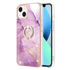 For iPhone 14 Electroplating Marble Pattern IMD TPU Shockproof Case with Ring Holder (Purple 001) - 1