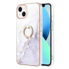 For iPhone 14 Plus Electroplating Marble Pattern IMD TPU Shockproof Case with Ring Holder (White 006) - 1