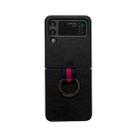 For Samsung Galaxy Z Flip4 Two-color Litchi Texture Phone Case With Ring(Black) - 1