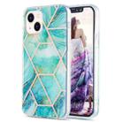 For iPhone 14 Electroplating Splicing Marble Flower Pattern Dual-side IMD TPU Shockproof Phone Case (Blue) - 1