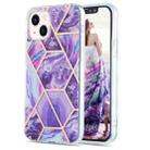 For iPhone 14 Electroplating Splicing Marble Flower Pattern Dual-side IMD TPU Shockproof Phone Case (Dark Purple) - 1