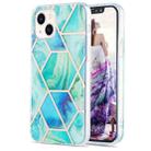 For iPhone 14 Plus Electroplating Splicing Marble Flower Pattern Dual-side IMD TPU Shockproof Phone Case (Green) - 1
