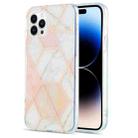 For iPhone 14 Pro Max Electroplating Splicing Marble Flower Pattern Dual-side IMD TPU Shockproof Phone Case (Pink White) - 1