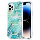 For iPhone 14 Pro Max Electroplating Splicing Marble Flower Pattern Dual-side IMD TPU Shockproof Phone Case (Blue) - 1