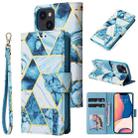 For iPhone 14 Marble Bronzing Stitching Horizontal Flip PU Leather Case (Blue) - 1