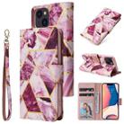 For iPhone 14 Marble Bronzing Stitching Horizontal Flip PU Leather Case (Purple) - 1