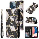 For iPhone 14 Plus Marble Bronzing Stitching Horizontal Flip PU Leather Case (Black) - 1