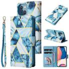 For iPhone 14 Plus Marble Bronzing Stitching Horizontal Flip PU Leather Case (Blue) - 1