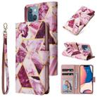 For iPhone 14 Plus Marble Bronzing Stitching Horizontal Flip PU Leather Case (Purple) - 1