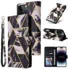 For iPhone 14 Pro Marble Bronzing Stitching Horizontal Flip PU Leather Case(Black) - 1