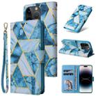 For iPhone 14 Pro Marble Bronzing Stitching Horizontal Flip PU Leather Case(Blue) - 1