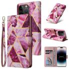 For iPhone 14 Pro Marble Bronzing Stitching Horizontal Flip PU Leather Case(Purple) - 1