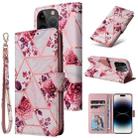 For iPhone 14 Pro Max Marble Bronzing Stitching Horizontal Flip PU Leather Case (Rose Gold) - 1