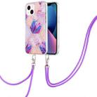 For iPhone 14 Electroplating Splicing Marble Pattern Dual-side IMD TPU Shockproof Case with Neck Lanyard (Light Purple) - 1