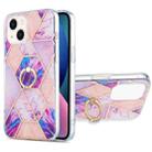 For iPhone 14 Electroplating Splicing Marble Pattern Dual-side IMD TPU Shockproof Case with Ring Holder (Light Purple) - 1