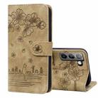 For Samsung Galaxy S22 5G Cartoon Sakura Cat Embossed Leather Phone Case(Brown) - 1