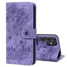 For Samsung Galaxy S22 Ultra 5G Cartoon Sakura Cat Embossed Leather Phone Case(Purple) - 1