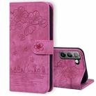 For Samsung Galaxy S21 5G Cartoon Sakura Cat Embossed Leather Phone Case(Rose Red) - 1