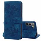 For Samsung Galaxy S21+ 5G Cartoon Sakura Cat Embossed Leather Phone Case(Royal Blue) - 1