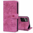 For Samsung Galaxy S21 Ultra 5G Cartoon Sakura Cat Embossed Leather Phone Case(Rose Red) - 1