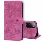 For Samsung Galaxy S20 FE 5G / S20 FE Cartoon Sakura Cat Embossed Leather Phone Case(Rose Red) - 1