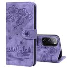 For Samsung Galaxy S20 FE 5G / S20 FE Cartoon Sakura Cat Embossed Leather Phone Case(Purple) - 1