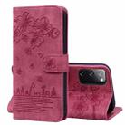 For Samsung Galaxy S20 FE 5G / S20 FE Cartoon Sakura Cat Embossed Leather Phone Case(Wine Red) - 1