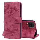 For Samsung Galaxy A12 Cartoon Sakura Cat Embossed Leather Phone Case(Wine Red) - 1