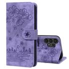 For Samsung Galaxy A13 4G / 5G Cartoon Sakura Cat Embossed Leather Phone Case(Purple) - 1