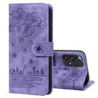 For Samsung Galaxy A33 5G Cartoon Sakura Cat Embossed Leather Phone Case(Purple) - 1