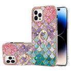 For iPhone 14 Pro Electroplating Pattern IMD TPU Shockproof Case with Rhinestone Ring Holder(Colorful Scales) - 1