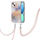 For iPhone 14 Plus Electroplating Pattern IMD TPU Shockproof Case with Neck Lanyard (Milky Way White Marble) - 1