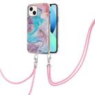 For iPhone 14 Plus Electroplating Pattern IMD TPU Shockproof Case with Neck Lanyard (Milky Way Blue Marble) - 1