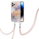 For iPhone 14 Pro Electroplating Pattern IMD TPU Shockproof Case with Neck Lanyard(Milky Way White Marble) - 1