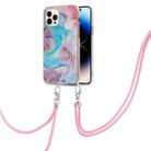 For iPhone 14 Pro Max Electroplating Pattern IMD TPU Shockproof Case with Neck Lanyard (Milky Way Blue Marble) - 1