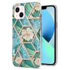 For iPhone 14 Electroplating Splicing Marble Flower Pattern TPU Shockproof Case (Blue Flower) - 1