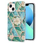 For iPhone 14 Plus Electroplating Splicing Marble Flower Pattern TPU Shockproof Case (Blue Flower) - 1