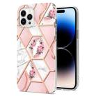 For iPhone 14 Pro Max Electroplating Splicing Marble Flower Pattern TPU Shockproof Case (Pink Flower) - 1