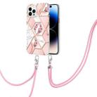 For iPhone 14 Pro Electroplating Splicing Marble Flower Pattern TPU Shockproof Case with Lanyard(Pink Flower) - 1