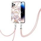 For iPhone 14 Pro Electroplating Splicing Marble Flower Pattern TPU Shockproof Case with Lanyard(Imperial Crown) - 1