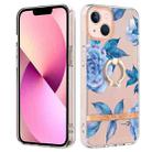 For iPhone 14 Ring IMD Flowers TPU Phone Case (Blue Peony) - 1