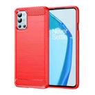 For OnePlus 9R Brushed Texture Carbon Fiber TPU Phone Case(Red) - 1