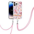 For iPhone 14 Pro Flowers and Plants Series IMD TPU Phone Case with Lanyard(Pink Gardenia) - 1