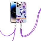 For iPhone 14 Pro Flowers and Plants Series IMD TPU Phone Case with Lanyard(Purple Begonia) - 1