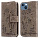 For iPhone 14 Embossing Rose Couple Leather Phone Case (Grey) - 1