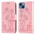 For iPhone 14 Embossing Rose Couple Leather Phone Case (Pink) - 1