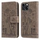 For iPhone 14 Plus Embossing Rose Couple Leather Phone Case (Grey) - 1