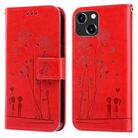 For iPhone 14 Plus Embossing Rose Couple Leather Phone Case (Red) - 1