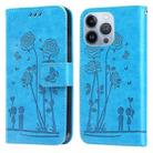 For iPhone 14 Pro Embossing Rose Couple Leather Phone Case(Blue) - 1